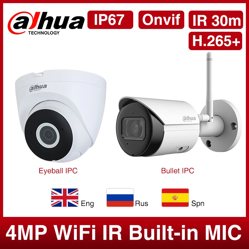 

Dahua оригинальная 4MP Wifi камера сетевая IP In/наружное наблюдение ночное видение IR 30m защита безопасности веб-камера MIC Onvif
