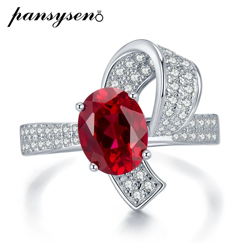 

PANSYSEN Vintage 925 Sterling Silver 7*9MM Oval Cut Ruby Diamond Gemstone Finger Rings for Women Wedding Party Gift Wholesale