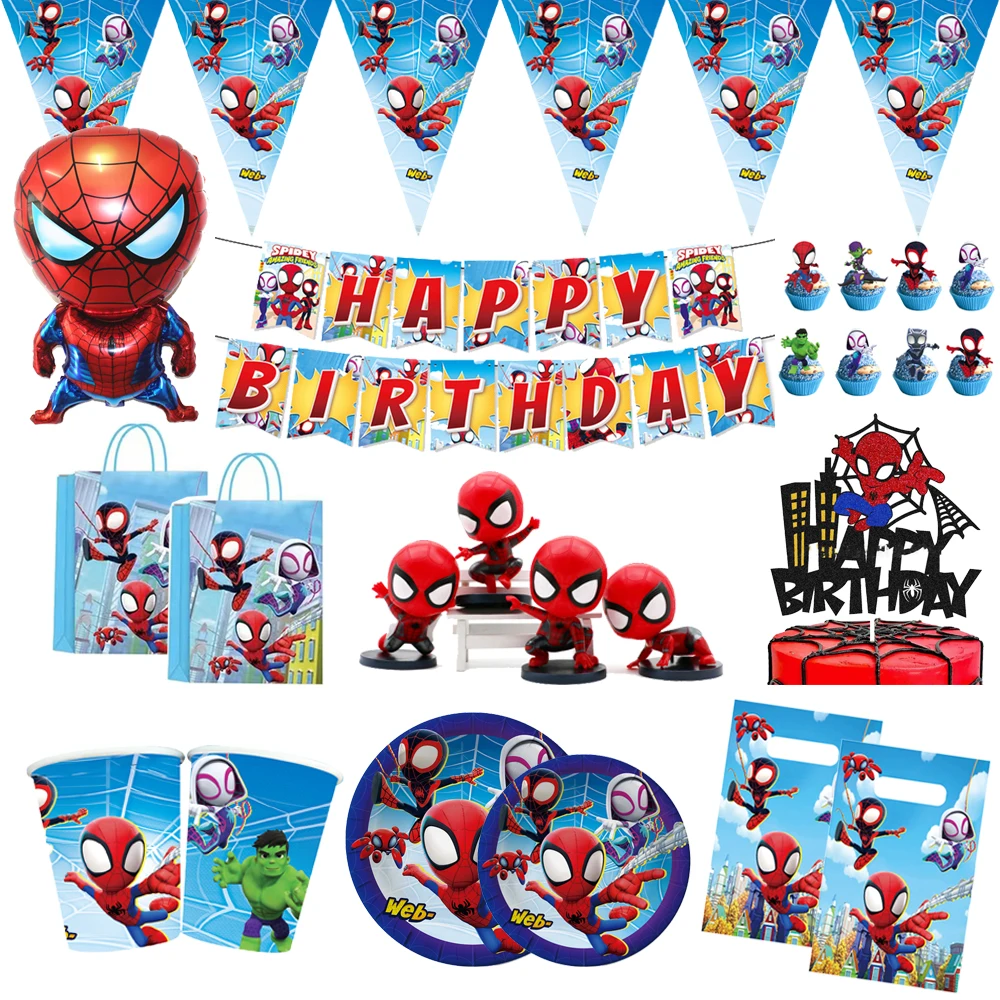 

Spiderman and His Amazing Friends Boys Birthday Party Tableware Paper Cup Plate Napkin Cake Topper for Kids Decoration Supplies