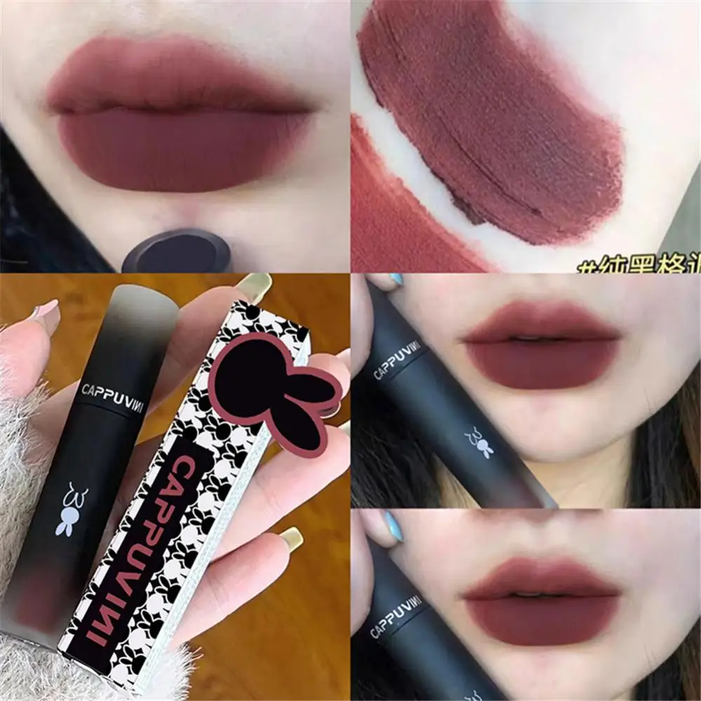 

Non-stick Cup Black Rabbit Lip Gloss Chestnut Brown Red Lip Mud Velvet Matte Lipstick Soft Mist 6 Colors Lip Tint Mud Cosmetics