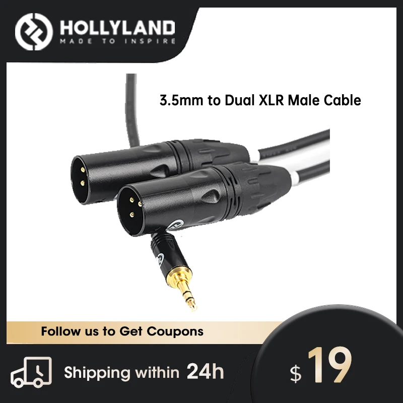 

Hollyland 3.5mm Stereo Jack Aux Audio to Dual XLR Male Cable for Speakers Mixer Lark 150 M1