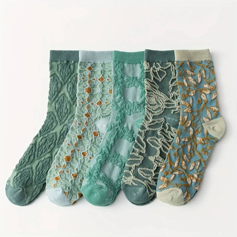 

5 пар 3D текстурированных носков, удобные и дышащие женские длинные носки