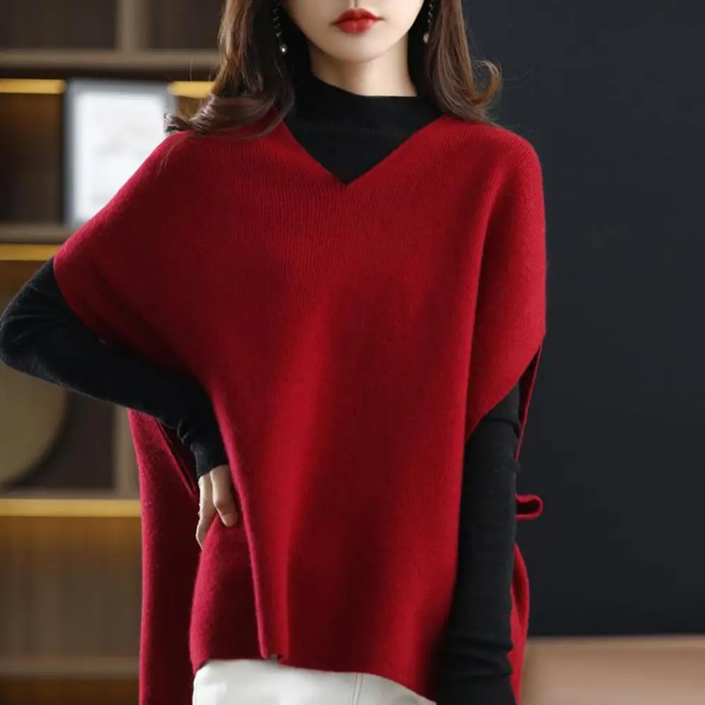 

V-Neck Batwing Version Solid Color Thick Vest Sweater Women Autumn Winter Oversized Sleeveless Knitwear Women's Sweater Suéteres