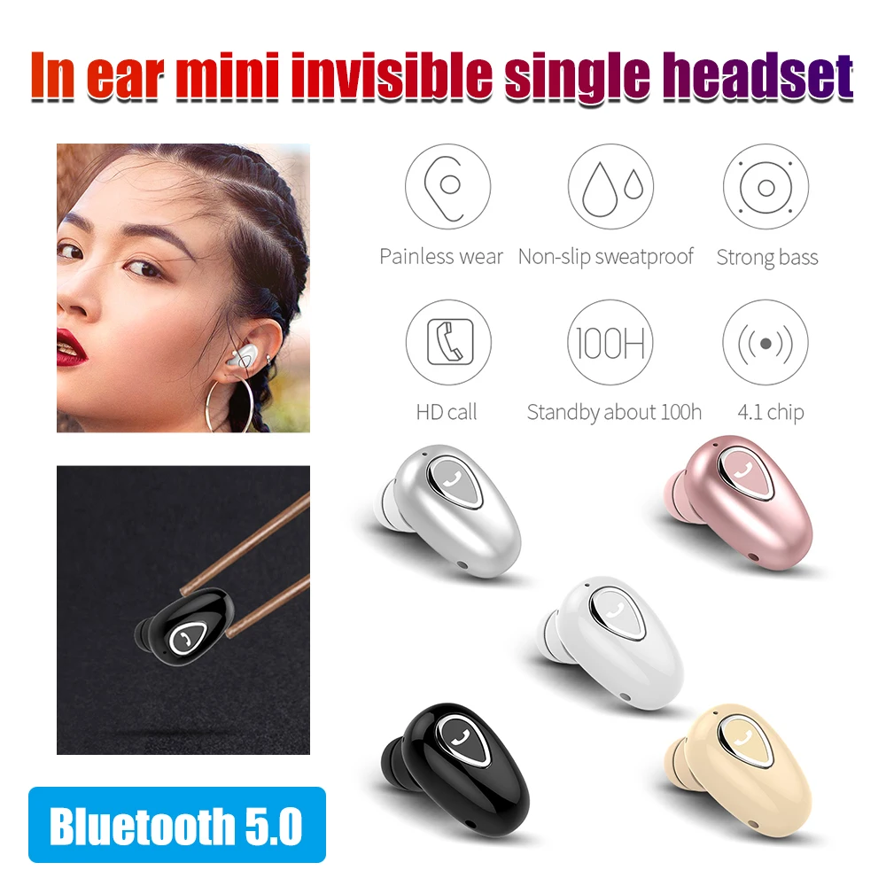 

New In Portable Single Ear Mini Wireless Headset Bluetooth 5.0 Inear Earbuds. Supports Microphone Wireless Earphones For Iphone