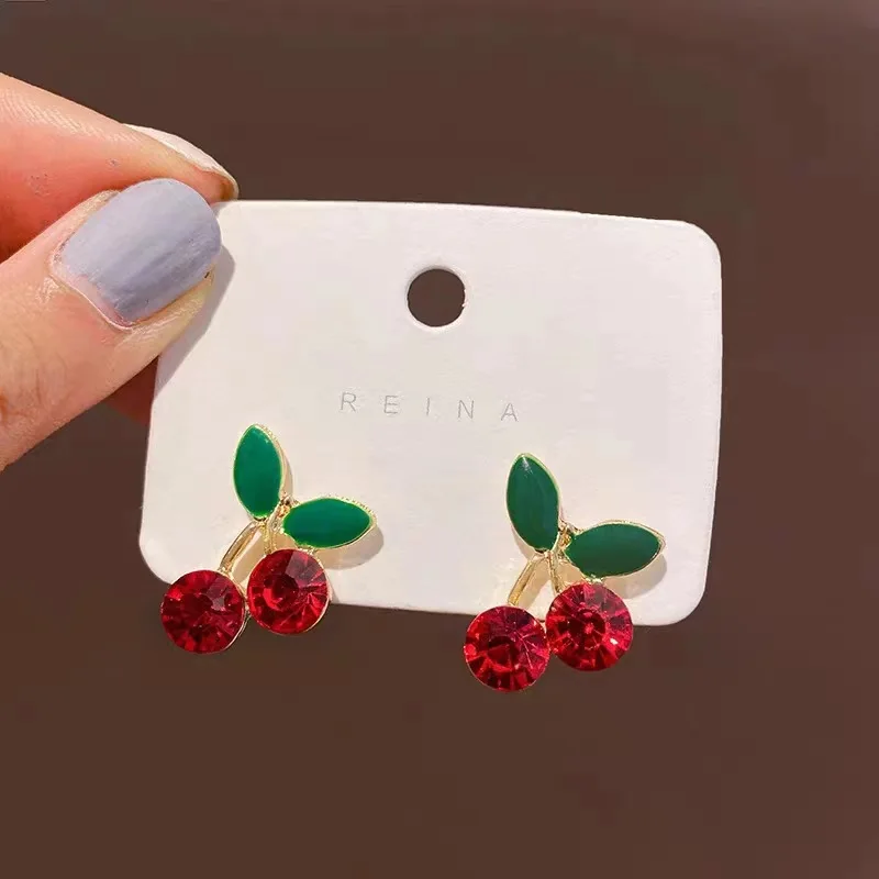 

2023 New Fashion Trend Unique Design Elegant Exquisite Red Zircon Cherry Earrings For Women Jewelry Wedding Party Premium Gift