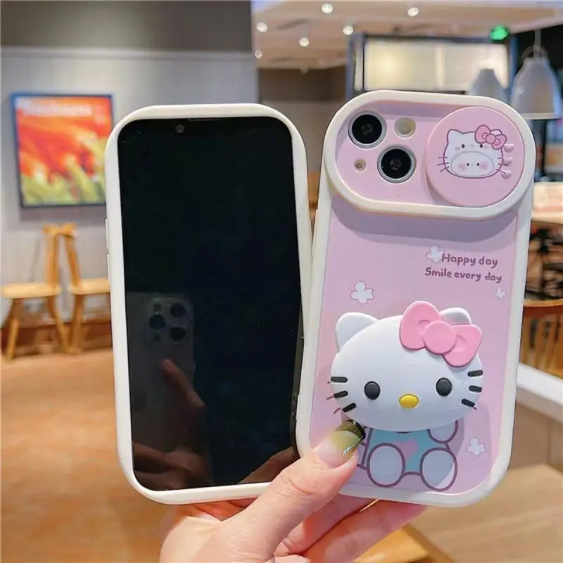 

Anime Figure Cartoon Sanrio Kawaii Iphone14 Phone Case Cinnamoroll Hello Kittys Kuromi Sliding Window Makeup Mirror Cute Pendant