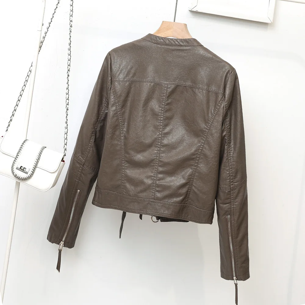 Korean Version of Slim PU Leather Jacket Women's 2023 Spring / Autumn Winter New Motorcycle Leather Short Coat