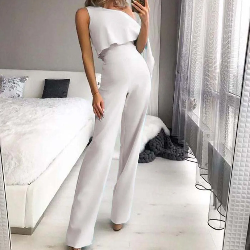 

Jumpsuit Non-sleeve Solid Color Wide Leg Trousers Mid Waist Off Shoulder Loose Elegant Chic Ladies Jumpsuit Western Style 2022