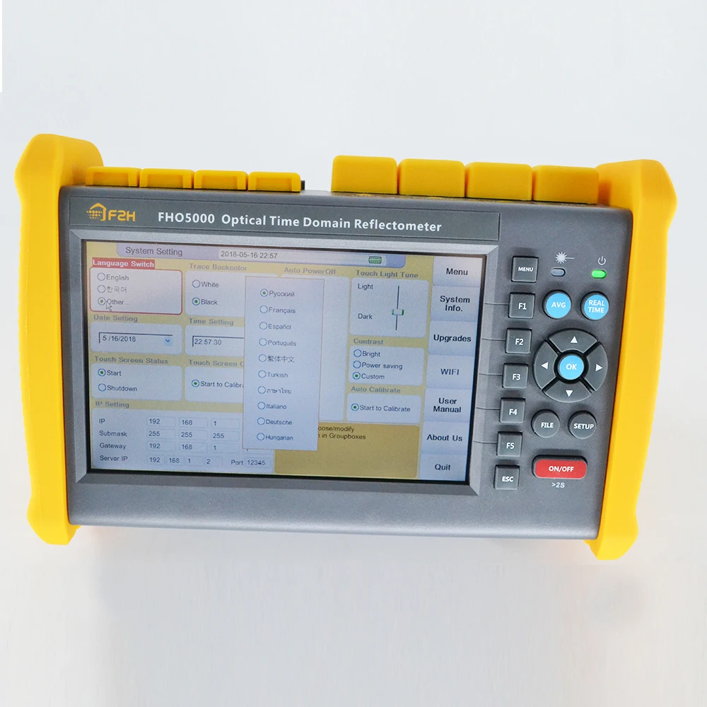 Touch screen FHO5000-MD22 SM&MM 850/1300/1310/1550nm 19/21/40/38dB Multimode OTDR Built-in VFL and power meter and FLM