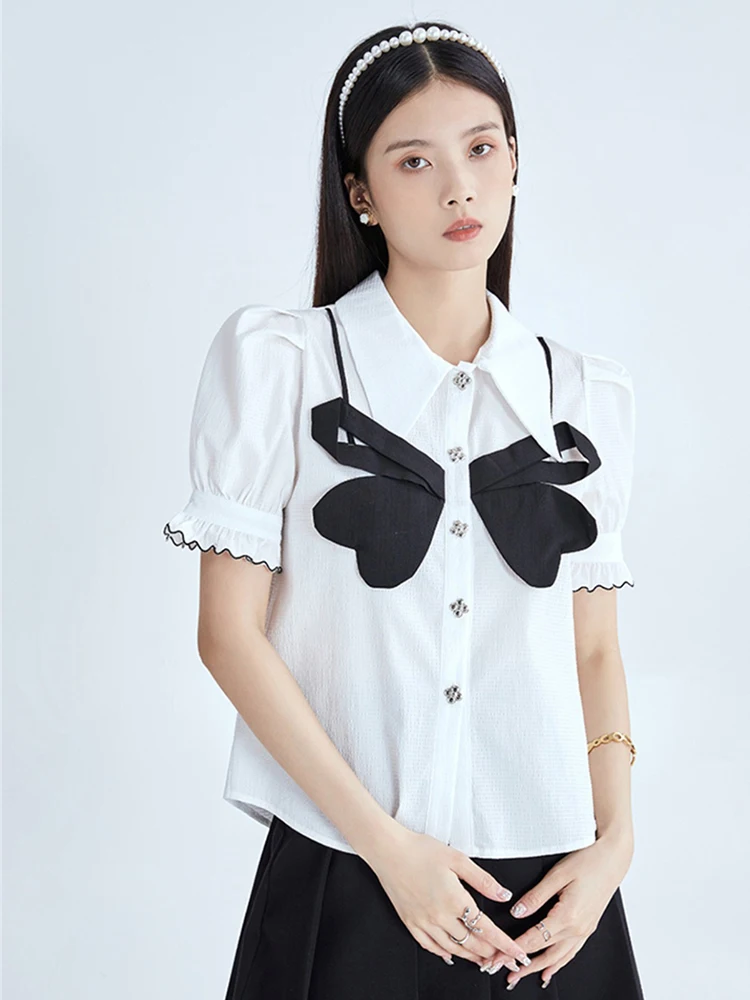 Новинка лета 2022 блузка для девочек милая Корейская рубашка-поло с пышными