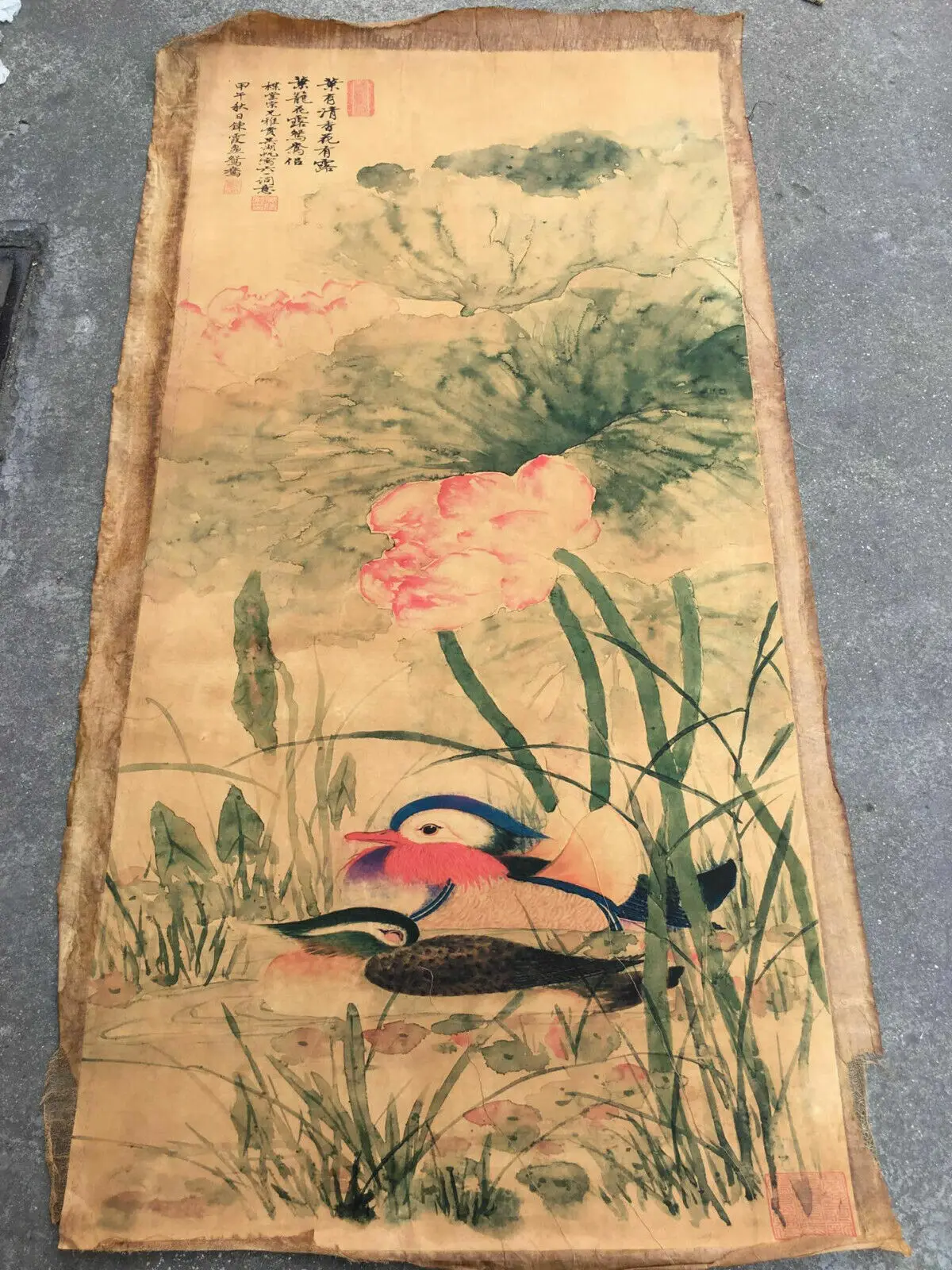 

Китайский Старый свиток Wu Hufan Лотос мандаринка утка рисовая бумага живопись