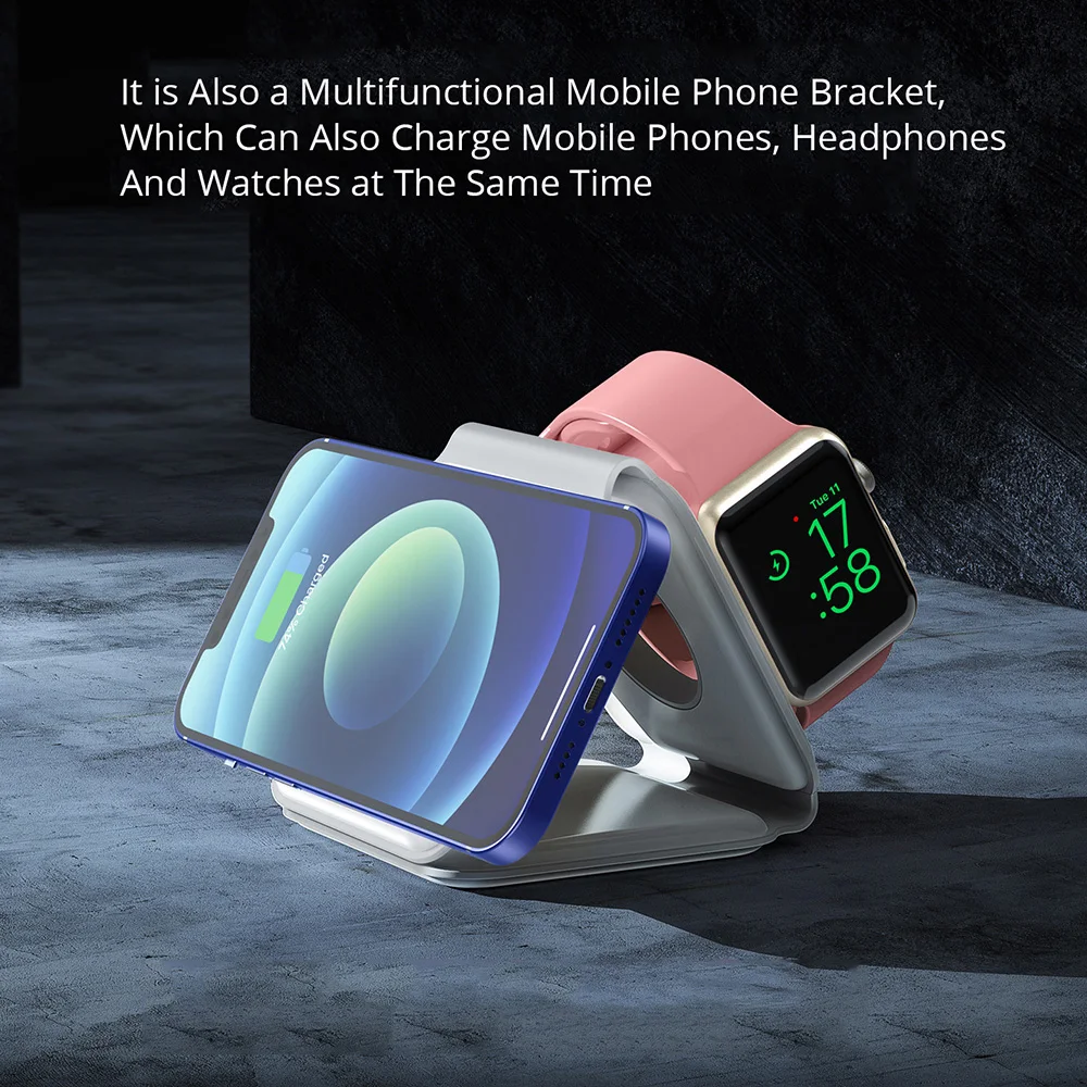3 in 1 Magnetic Wireless Charger for iPhone 12 13 Pro Max Foldable Phone Stand Desktop Wireless Chargers Pad for Airpods iWatch