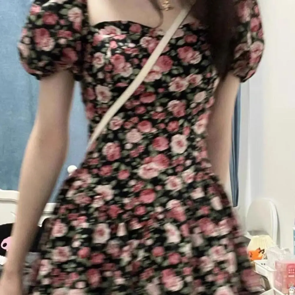 

Versatile Breathable Sweet Rose Flower Pattern Summer Party Dress Daily Clothing