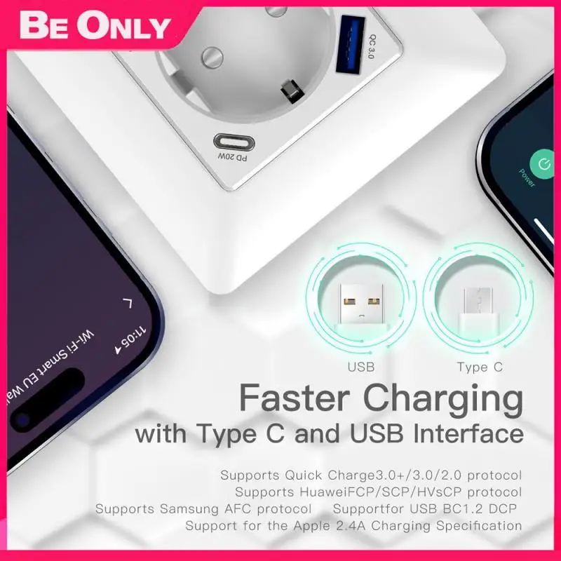 

Convenient Wifi Tuya Smart Socket Fast Charging Light Eu Utlet 16a Multifunctional App Remote Control Outlet Portable 20w