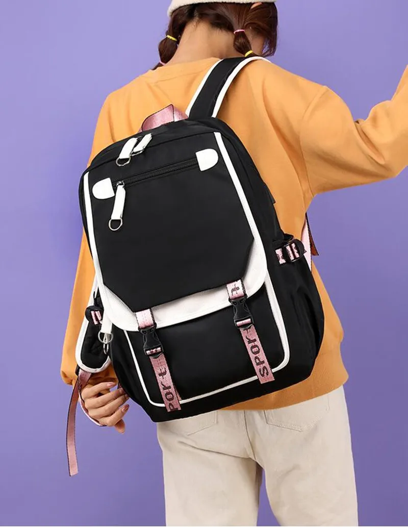 Large School Bags For Teenage Girls USB Port Canvas Schoolbag Student Book Bag Fashion Teen School Backpack