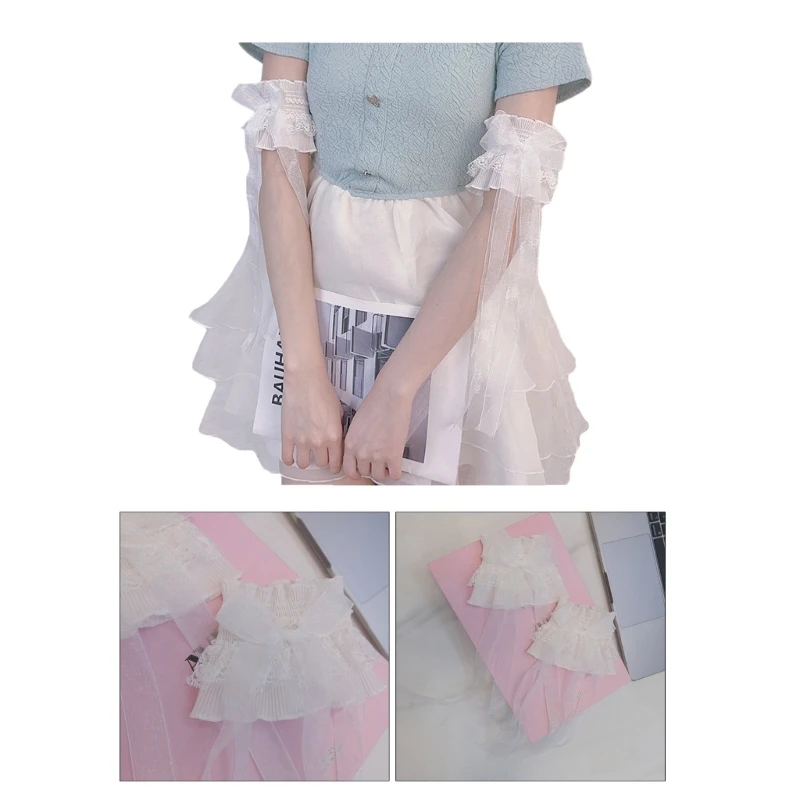 

Hand Sleeve Wrist Cuffs Ruffled Floral Lace Elastic Floral Layered Lace