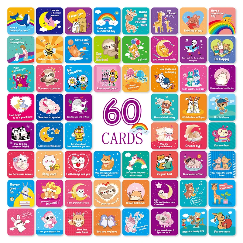 

60 Pcs Positive Inspirational And Encouragement Cards For Women Men Daily Affirmations Cards Lunch Box Illustration Sticker