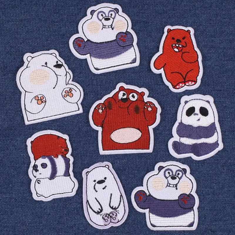 

Cartoon Panda Bear Patch Stickers on Clothes Jcaket Badge Applique Embroidery Iron on Animal Patches for Kid's Clothing Backpack