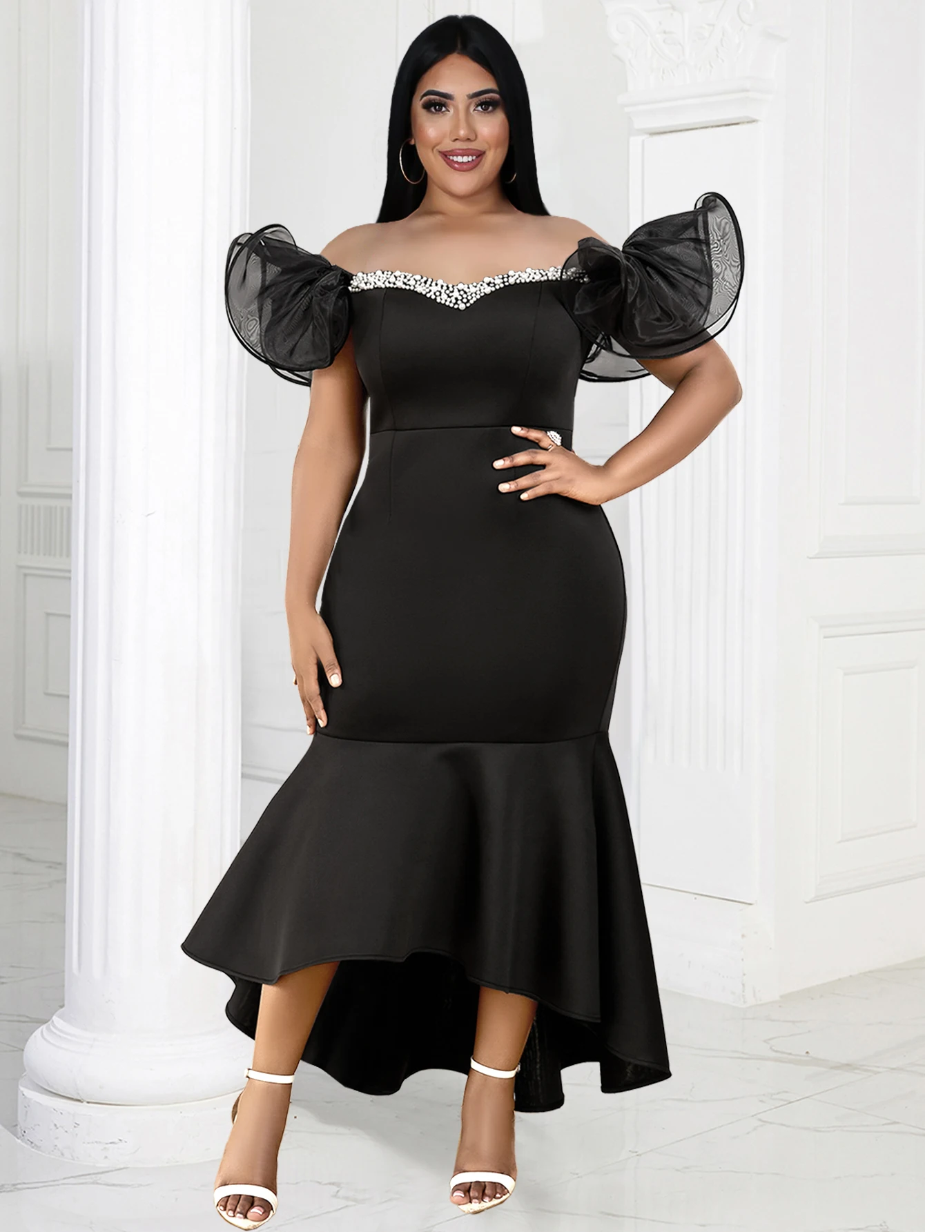 Plus Size Party Dresses for Women Off Shoulder Strapless Diamonds Beading Empire Assymetrical Birthday Event Outfits 3XL 4XL