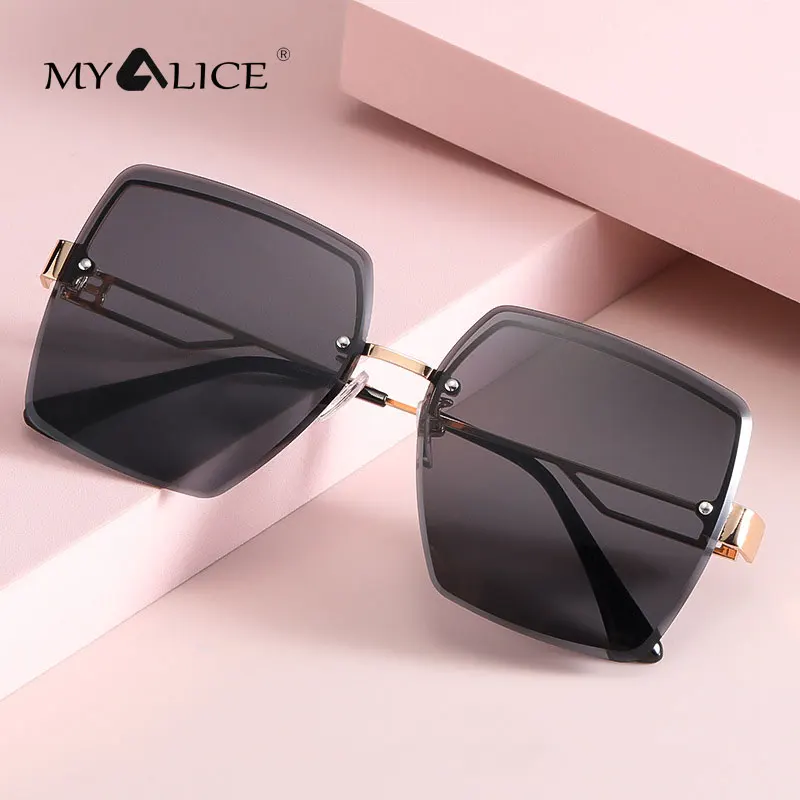 

MYALICE женские модные большие солнцезащитные очки Брендовые дизайнерские ажурные очки на дужках с алмазной огранкой Роскошные трендовые дел...