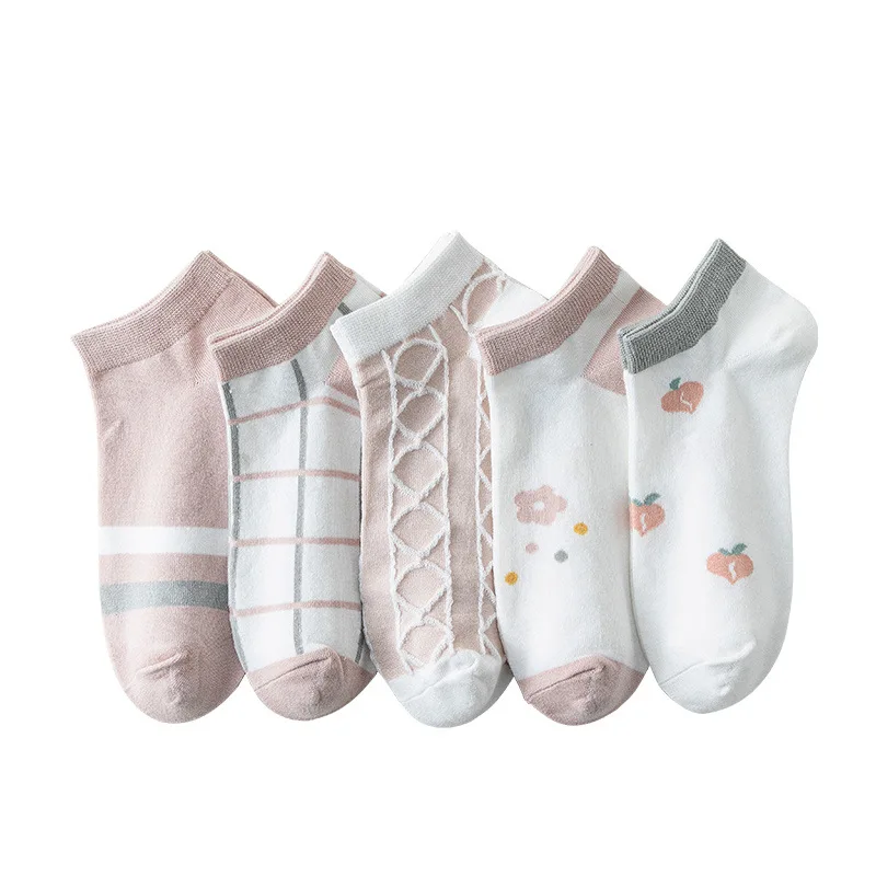 

Носки-невидимки женские короткие, хлопковые носки-невидимки с мультяшными цветами, Короткие дышащие, розовые, на лето