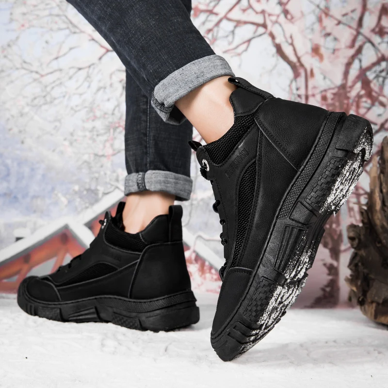 STRONGSHEN Men Leather Boots High Top Hiking Shoes Mans Footwear Outdoor Casual Non-slip Work Boots Fashion Ankle Botas Desert B