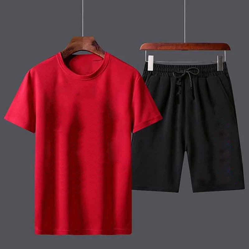 Men's Sportswear Solid Color Pants And Black Shorts Summer Beach 2 Pieces Sets Breathable Soft Simple T-shirts