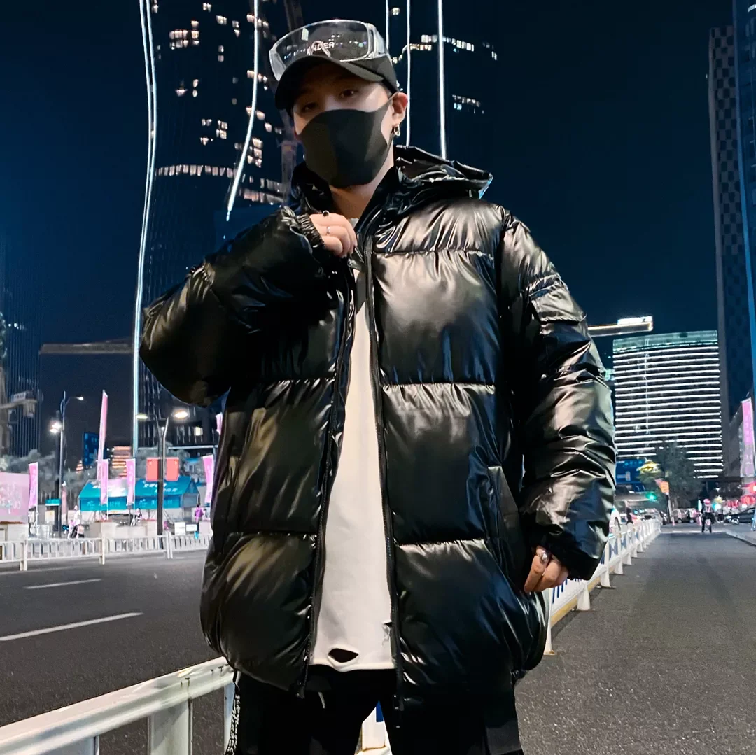 Solid Color Parka Men Thick Hooded 2022 New Warm Harajuku Coat Male Casual Zipper Jackets Windproof Outwear