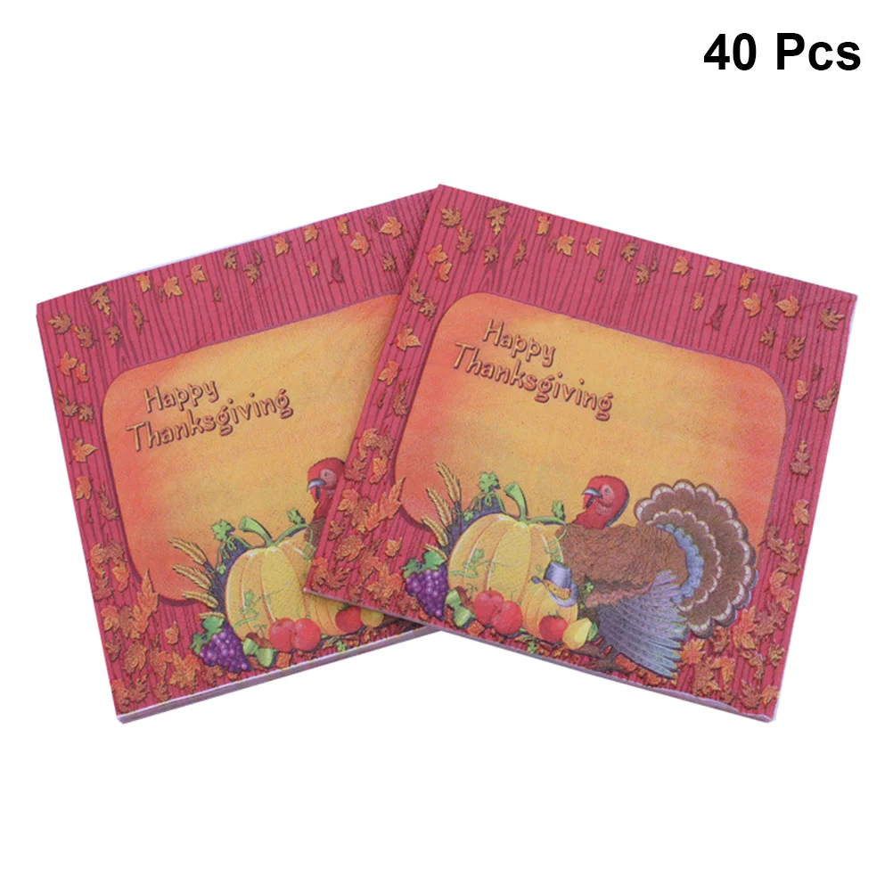 

Napkins Paper Thanksgiving Turkey Dinner Hand Towels Cocktail Pumpkin Set Autumn Disposableparty Printed