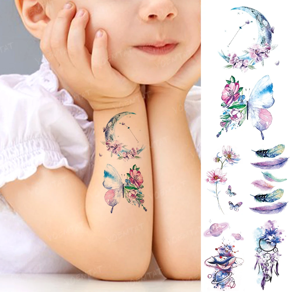 

Children Kids Waterproof Temporary Tattoo Sticker Moon Butterfly Flower Flash Tatoo Woman Arm Ankle Cute Body Art Fake Tatto Man