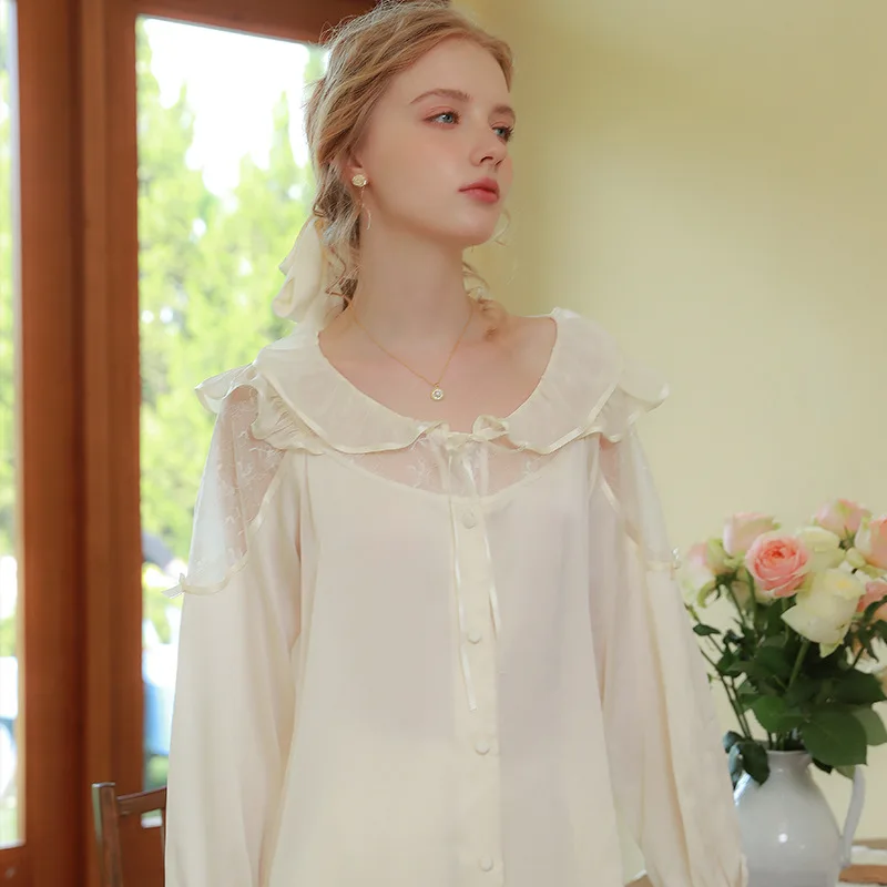 Pajama women's long sleeves thin two-piece set French silk loungewear женское бельё  silk pajamas for women