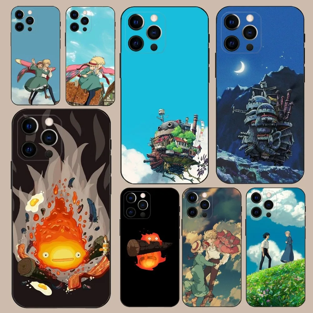 H-Howls Moving C-Castle Cute Phone Case For iPhone 16 15 14 13 12 11 Pro X XS Max XR Plus Mini Soft Black Cover