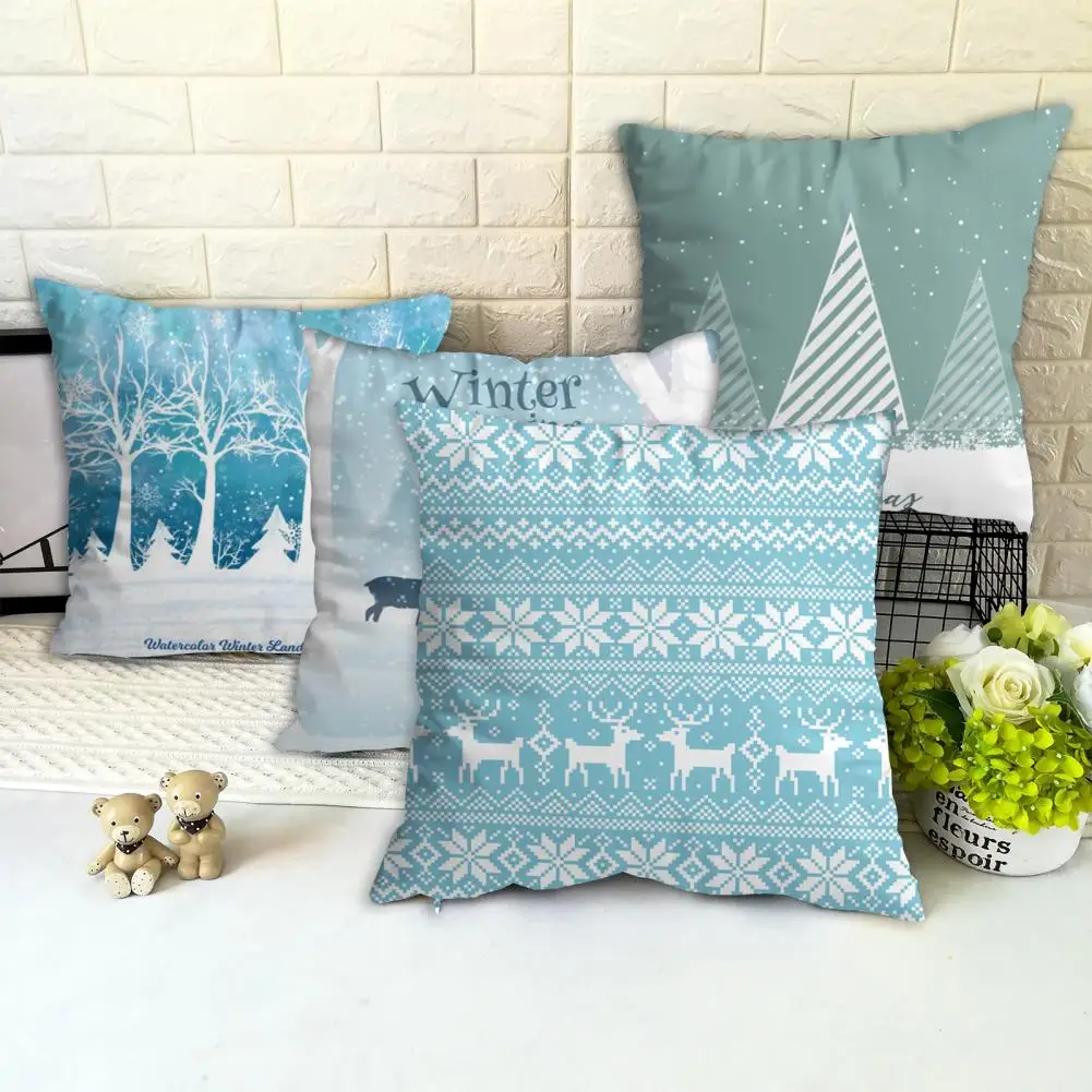 

Unique Cushion Cover Easy Insertion Pillow Case Cozy Bedroom Bed Snow Landscape Pattern Pillow Case Decorative