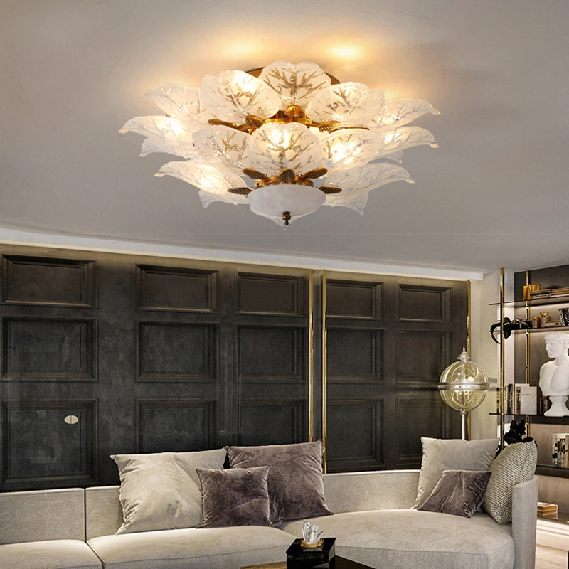 

Exquisite Leaves Glass Dimmable LED Ceiling Lights White Lustre Remote Control Ceiling Chandeliers Room Decor Bedroom Night Lamp