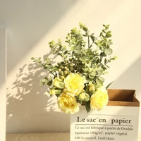 nordic pastoral rose eucalyptus artificial flower factory home decoration wedding bouquet fake flowers for wall decoration