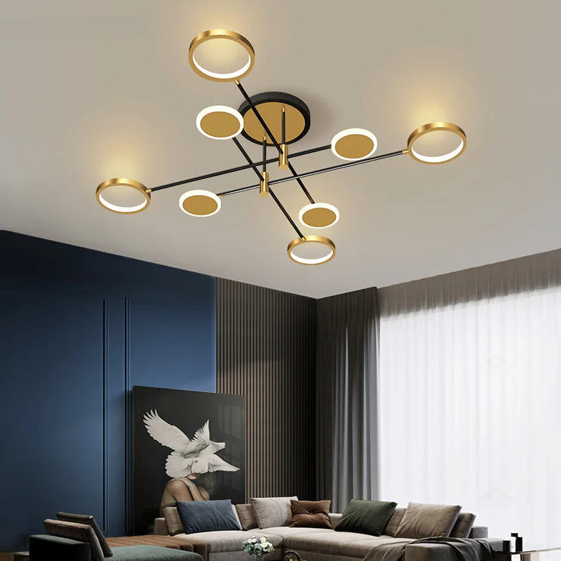 

LED New Gold Frame Aluminum Chandelier For Living Dining Room Bedroom Modern Lamp Indoor Deco Lighting Fixtures AC90-260V