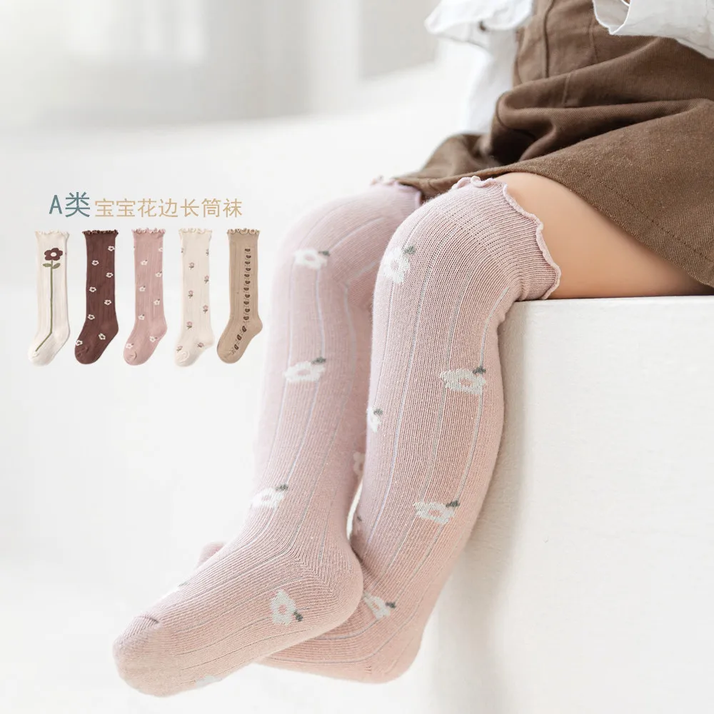 

2022 New Baby Socks Without Strangling The Legs Newborn Autumn and Winter Flowers Over The Knee Baby Long Socks 0-1 Years