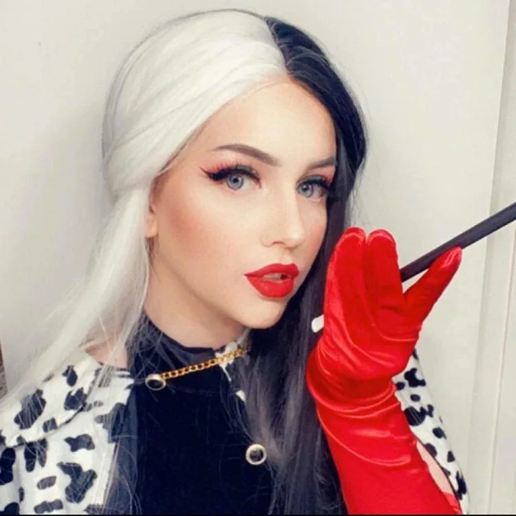 Парик для косплея 101 далматинцев Cruella de Vil из фильма черно-белая ведьма цвет