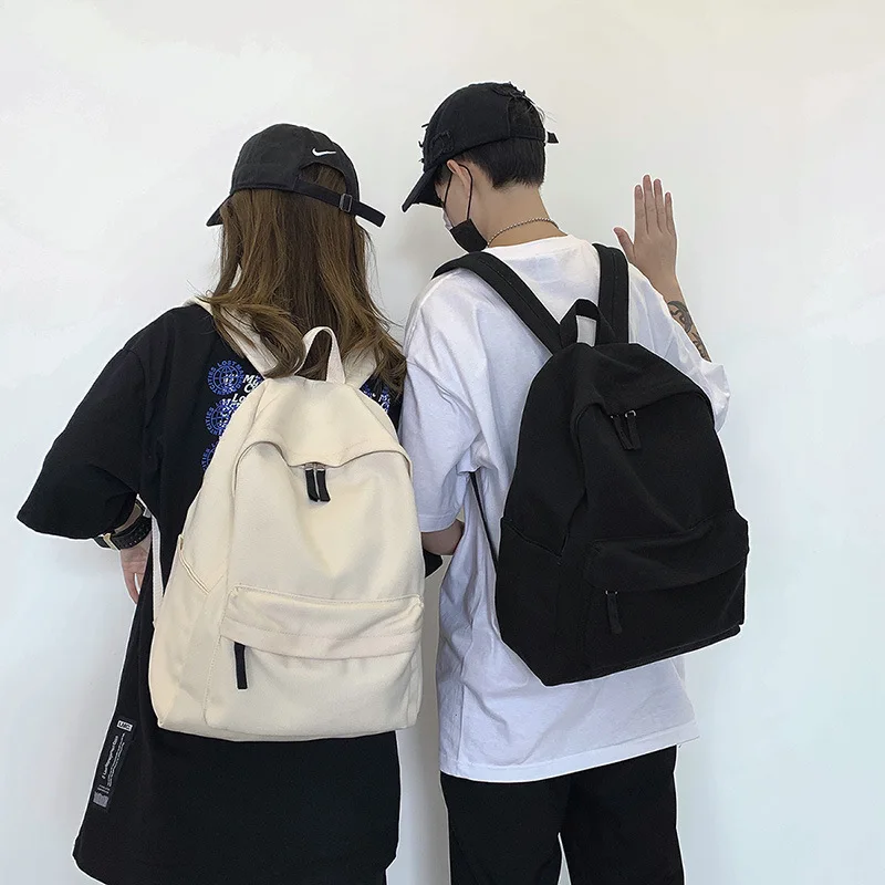 

Pure Color Canvas Backpack College Student Bookbags Unisex Laptop