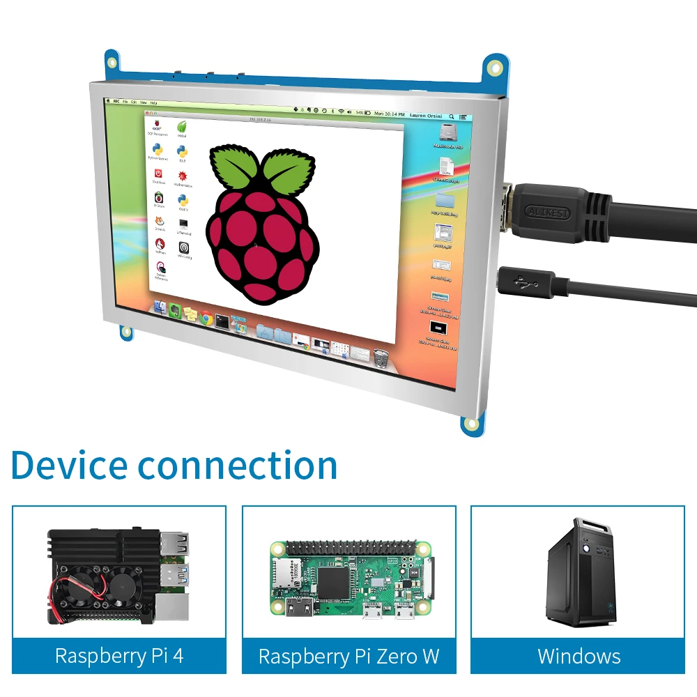 7-дюймовый мини-монитор HDMI ЖК-экран 1024x600 совместимый с Raspberry Pi 400 4 3B + Windows монитор