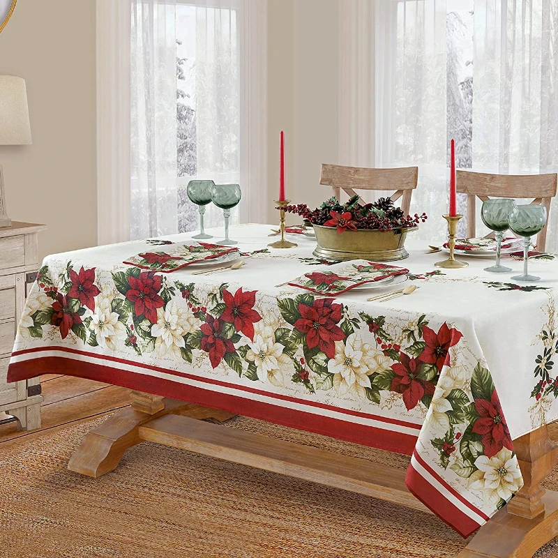 

Fashion Christmas Tablecloth Christmas Floral Print Stain Resistant Polyester Rectangular Tablecloth Table Decoration