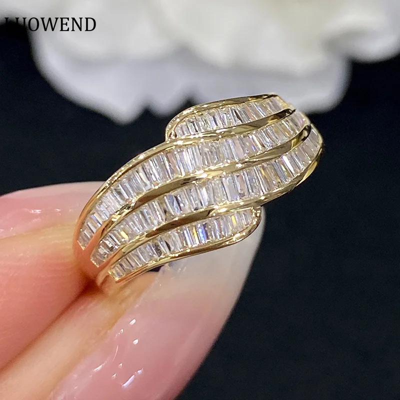 LUOWEND 18K Желтые или белые золотые кольца настоящие природные алмазы 0,60 карат модные двухрядные Т-образные Квадратные Кольца для женщин на свадьбу