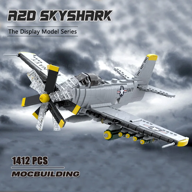 MOC Building Blocks 1:35 Scale A2D Skyshark Aircraft Display Model DIY Assembly Technology Bricks Collection Toys Xmas Gifts