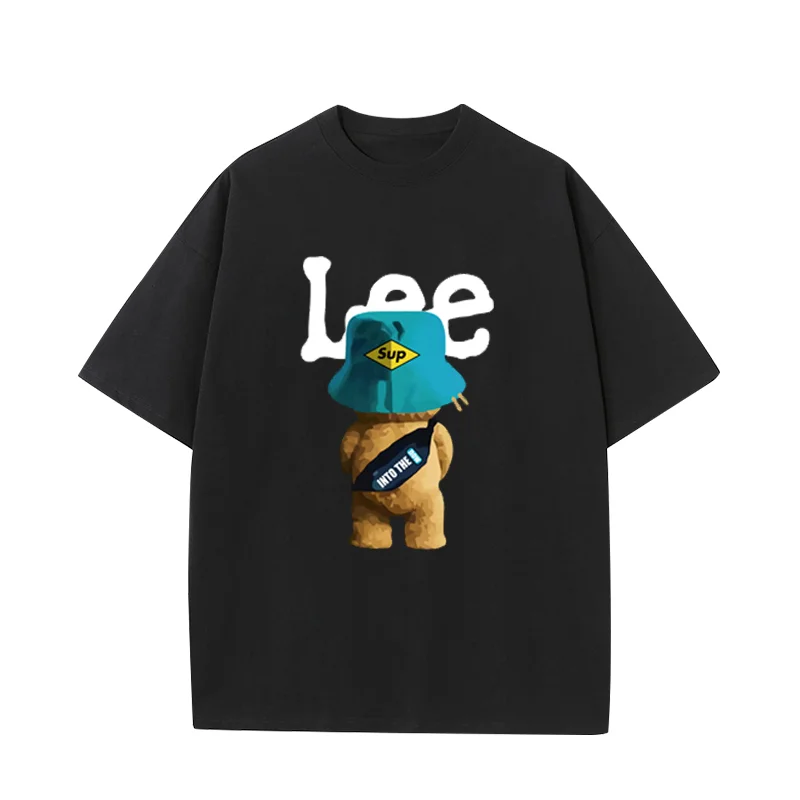 

2023 New Summer Men T-shirt Pure Cotton Premium Iuxury Brand Cartoon Bear Print Street Casual Unisex Short Sleeve Free Shipping