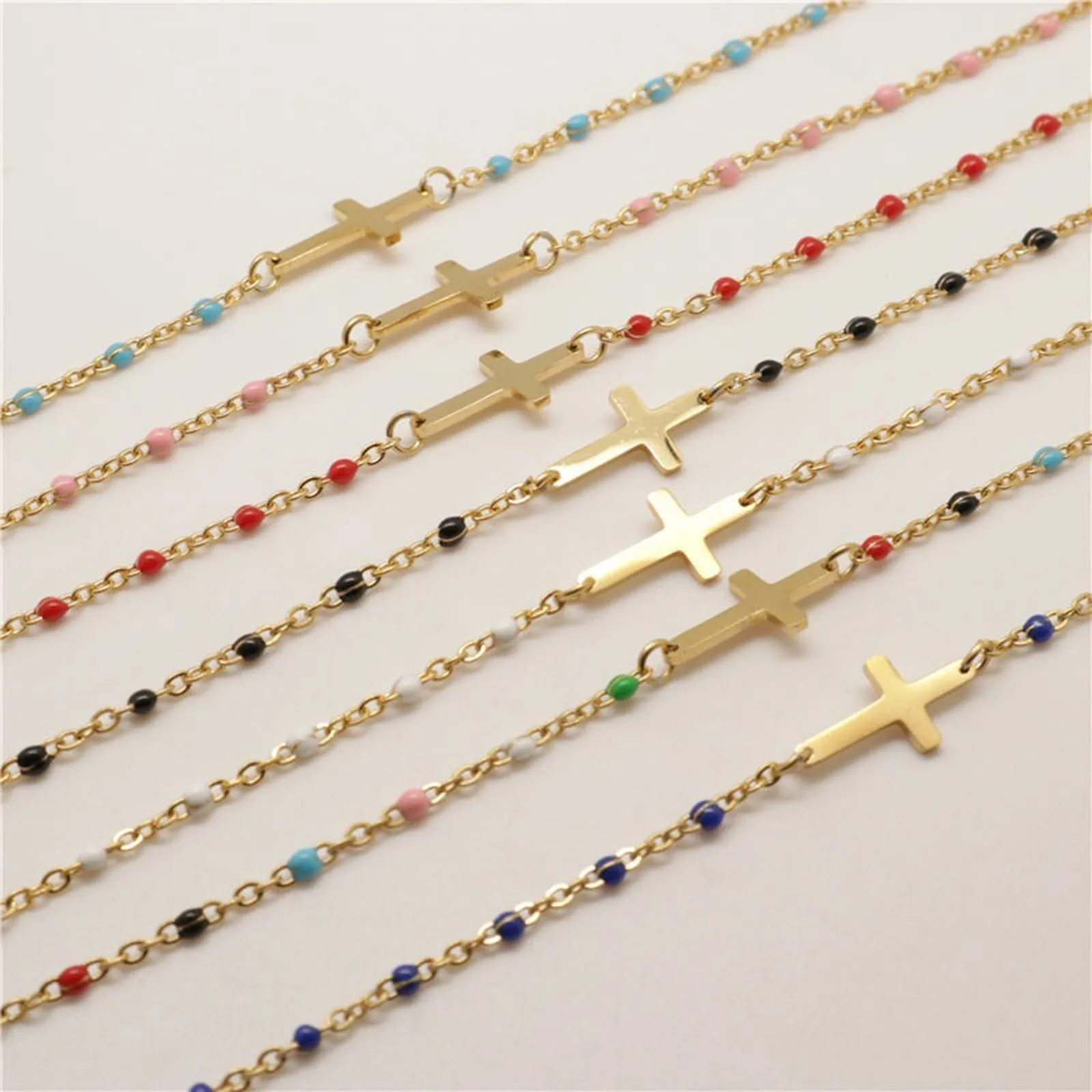 

1PC 18cm Stainless Steel Religious Cross Charms Bracelets Gold Color Link Chain Bracelet For Women Party Club Jewelry Trend Gift