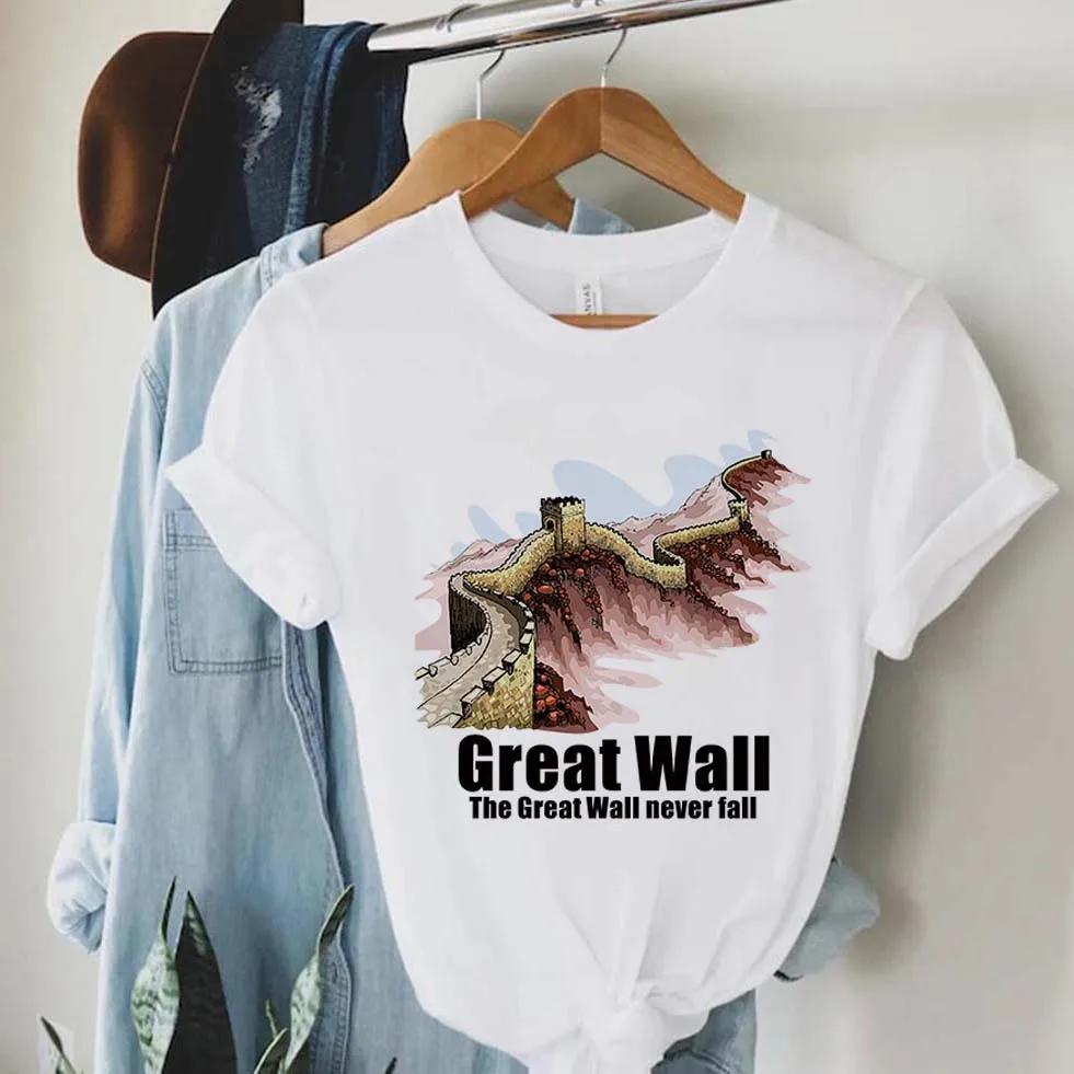 Женская летняя повседневная футболка с короткими рукавами и принтом Great Wall