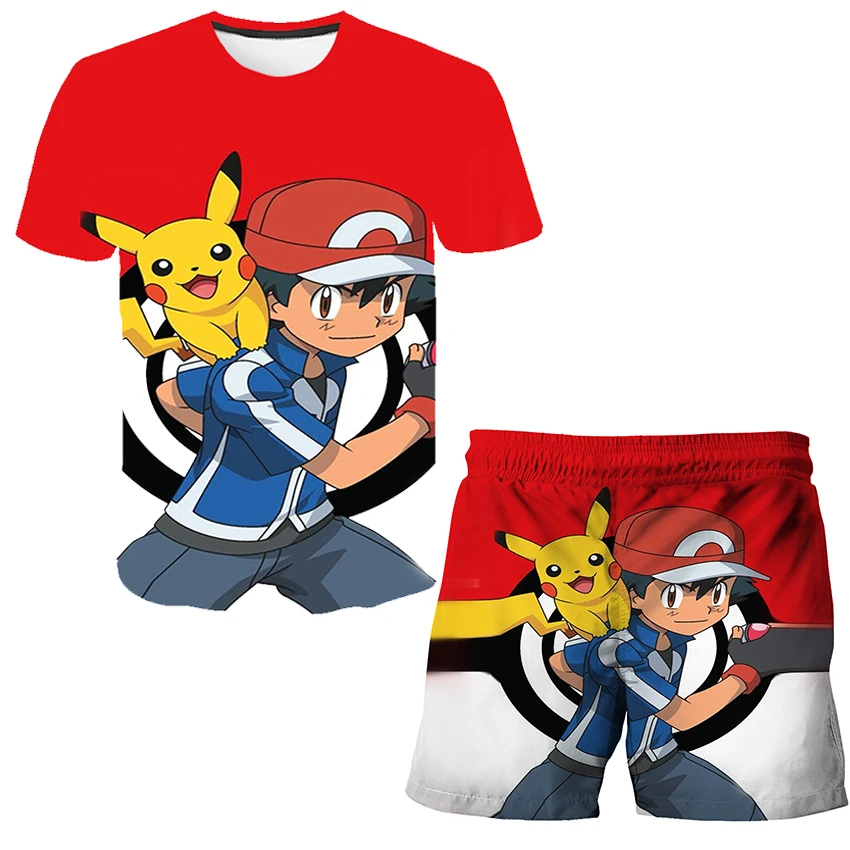 

Летняя детская одежда в стиле японского аниме с покемонами, шорты для маленьких мальчиков и девочек с 3D принтом, 2 шт., детская повседневная м...