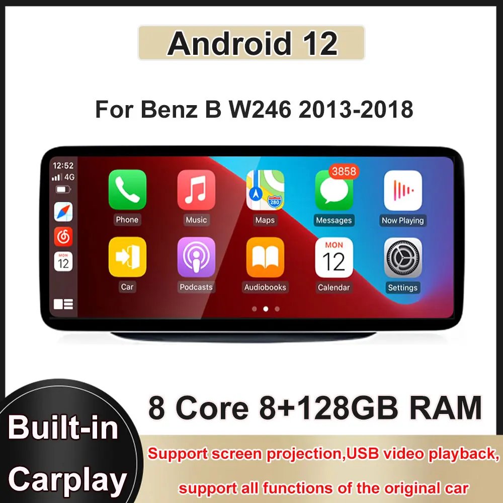 

12.3 Inch Android 12 Touch Screen Car Accessories Carplay Monitors Speacker Radio Multimedia Player For Benz B W246 2013-2018