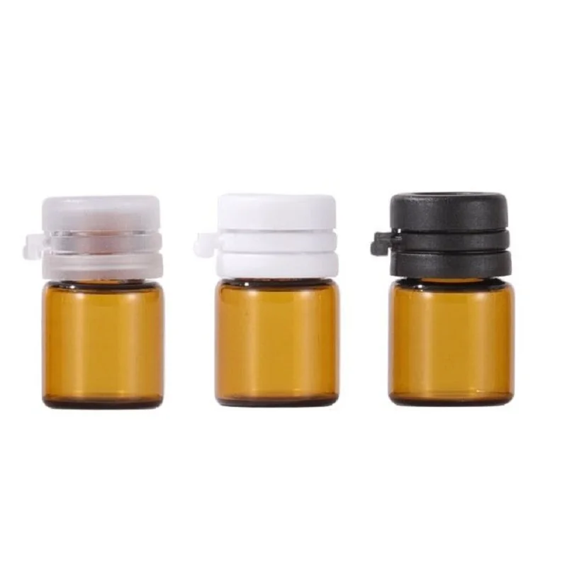 

Mini 1ml 2ml Amber Serum Sample Bottle Glass Vials Lock Mouth Disposable Cosmetic Test Container with Easy Pulling Lid 100pcs