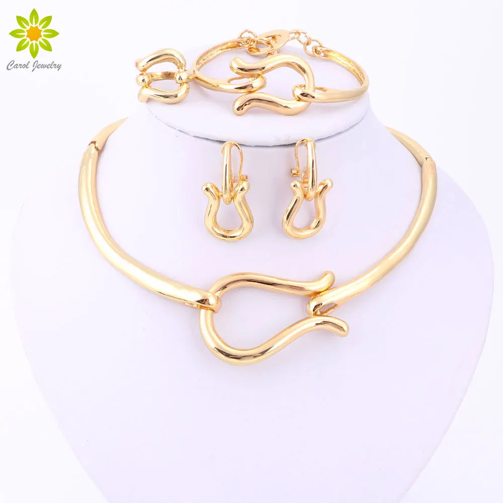 

Fashion Jewelry Sets For Women Gold Color Choker Necklace Earrings Bracelets Ring Wedding Set Party Accessories